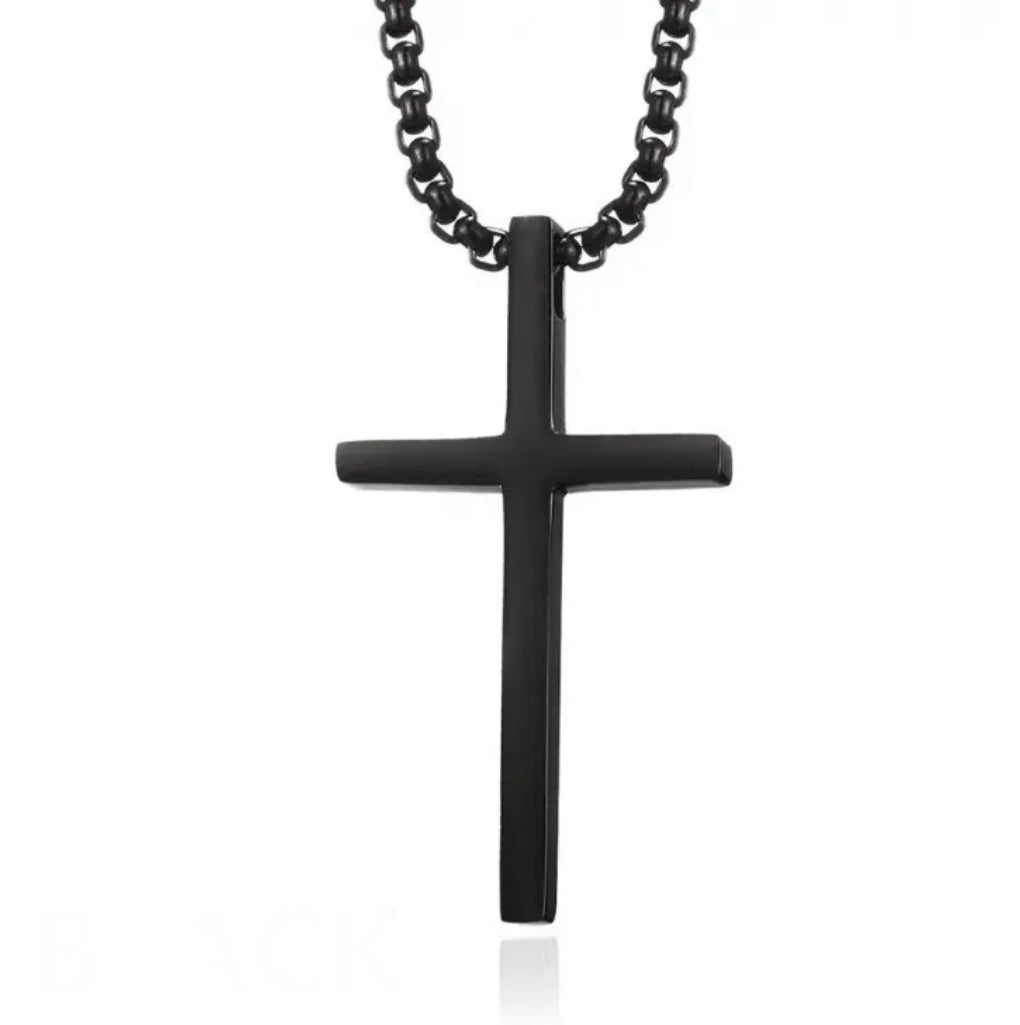 Cordão Cruz Preto Aço Inoxidável - Universo Maschio