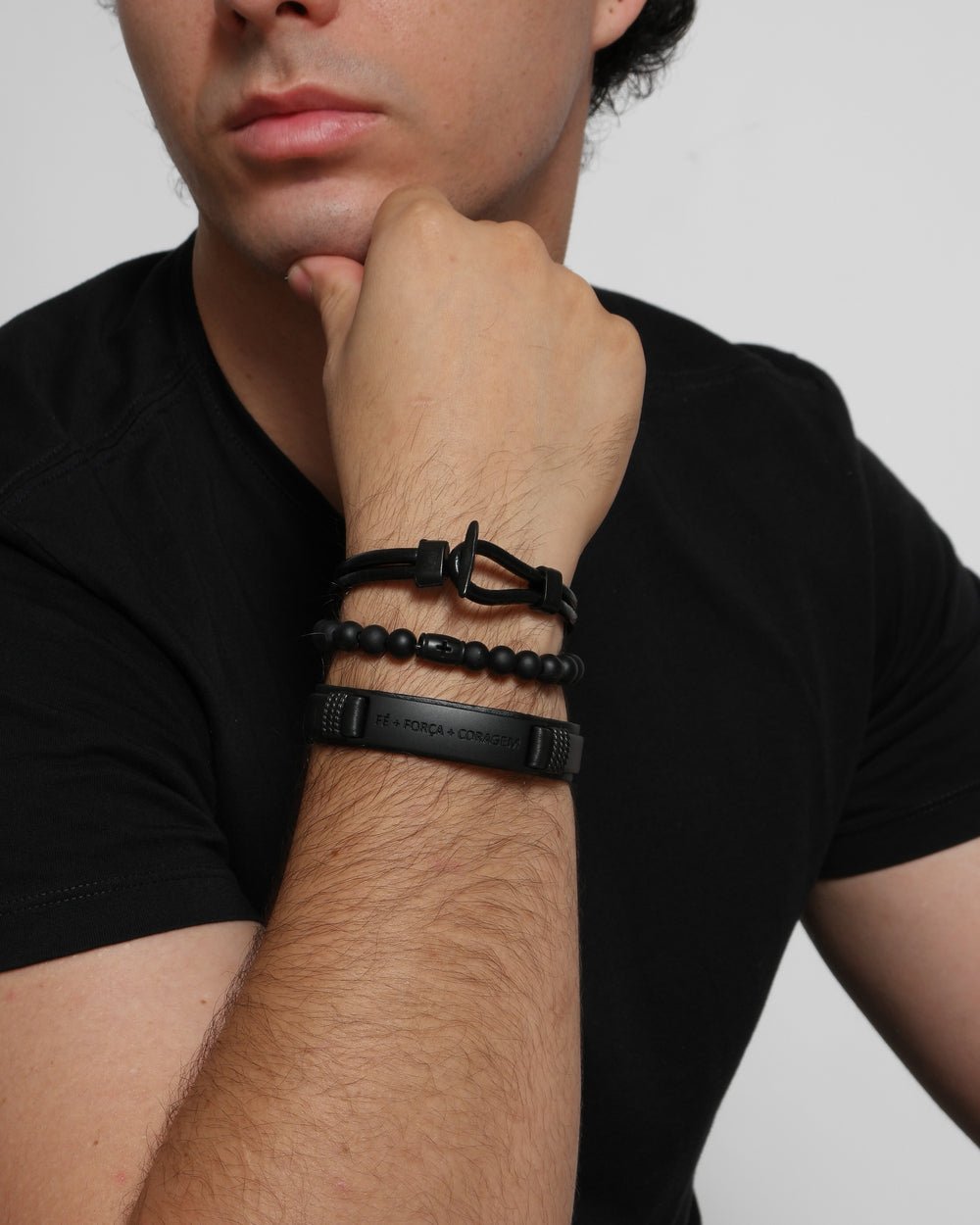 Kit de Pulseiras Masculino Fé, Força e Coragem - Universo Maschio