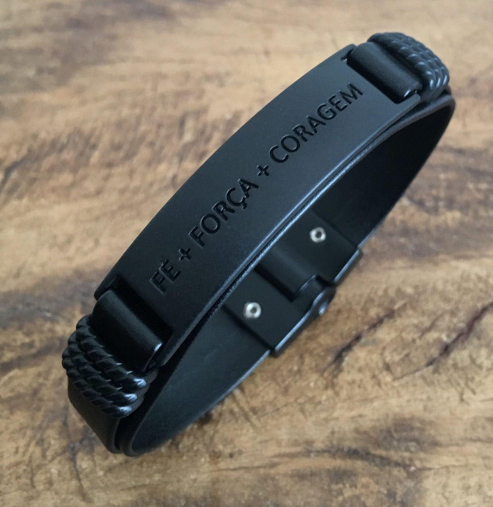 Pulseira de Couro Fé Força Coragem Universo Maschio Cod. 06566 - Universo Maschio