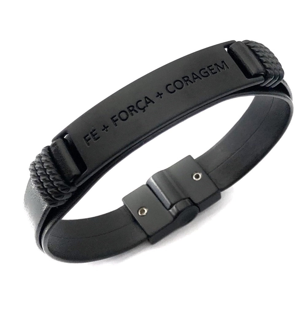 Pulseira de Couro Fé Força Coragem Universo Maschio Cod. 06566 - Universo Maschio