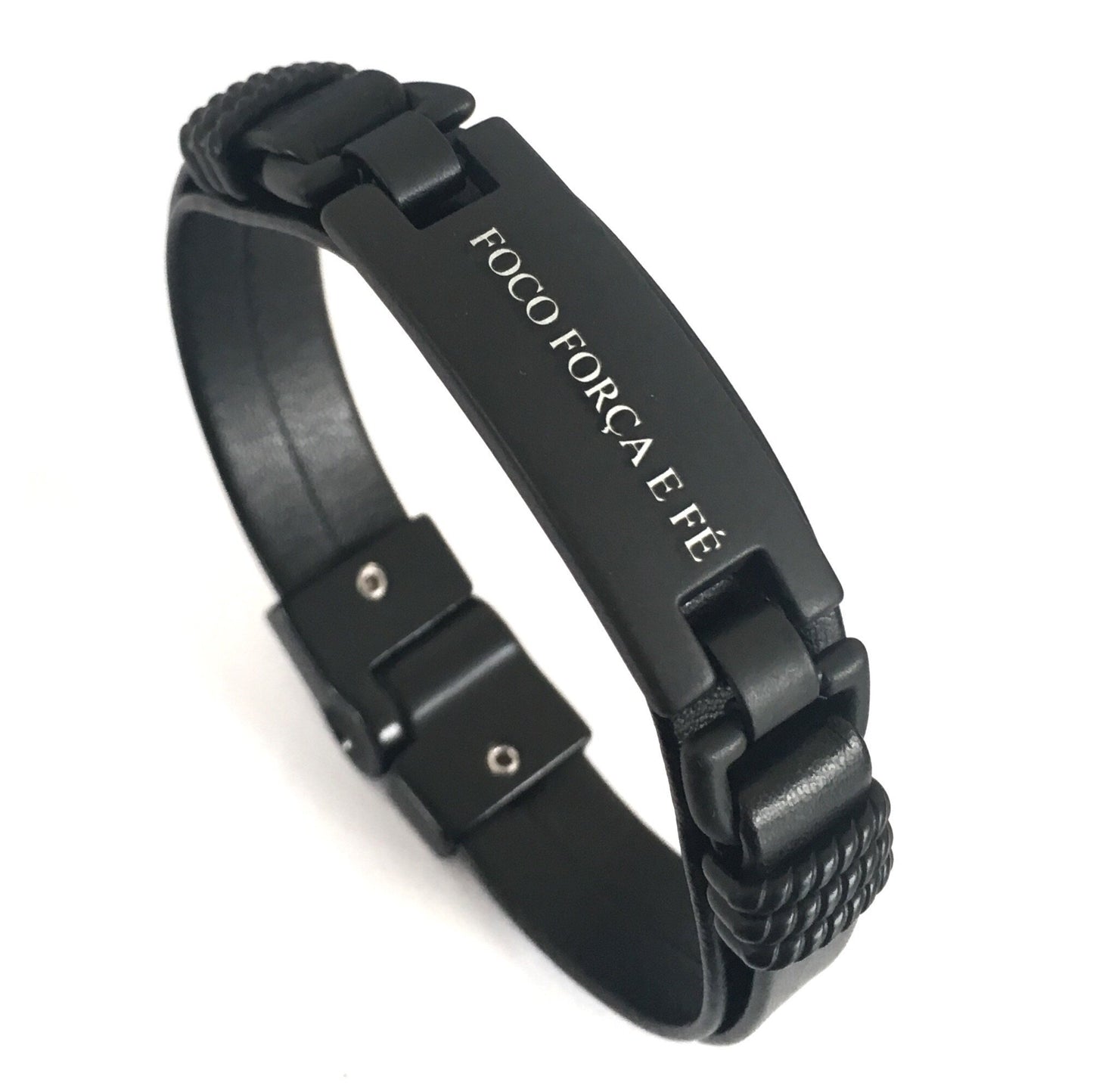Pulseira masculina de Couro Foco, Força e Fé Universo Maschio Cod. 06357 - Universo Maschio