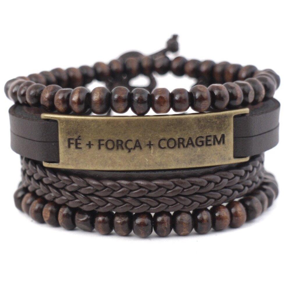 Kit de Pulseiras Fé. Força e Coragem - Universo Maschio