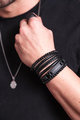Kit de Pulseiras Foco, Força e Fé Universo Maschio Preta - Universo Maschio