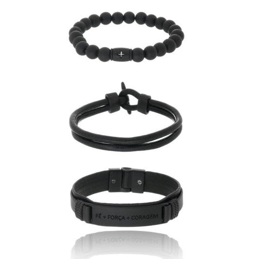 Kit de Pulseiras Masculino Fé, Força e Coragem - Universo Maschio