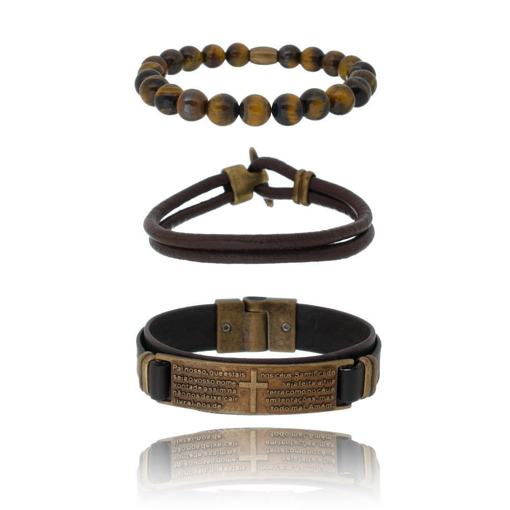 Kit de Pulseiras Masculino Oração do Pai Nosso - Universo Maschio
