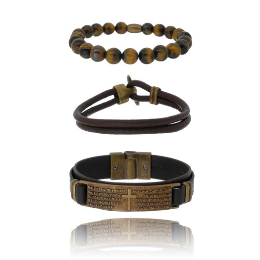Kit de Pulseiras Masculino Oração do Pai Nosso - Universo Maschio