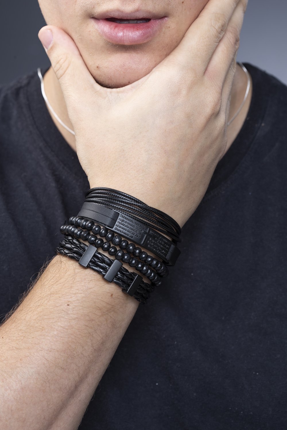 Kit de Pulseiras Oração Pai Nosso Black - Universo Maschio
