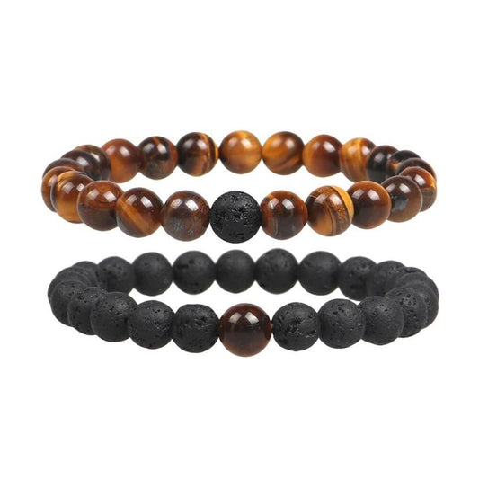 Kit de Pulseiras Pedra Olho de Tigre e Pedra Vulcânica Universo Maschio Cod. 06414 - Universo Maschio