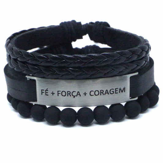 Kit de pulseiras Universo Maschio Fé, Força, Coragem - Universo Maschio