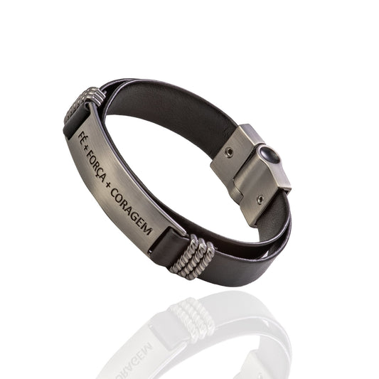 Pulseira de Couro Fé Força Coragem Universo Maschio Cod. 06304 - Universo Maschio
