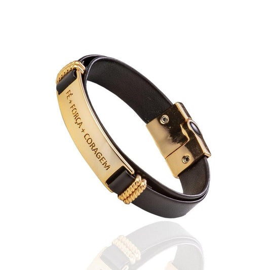 Pulseira de Couro Fé Força Coragem Universo Maschio Cod. 06335 - Universo Maschio