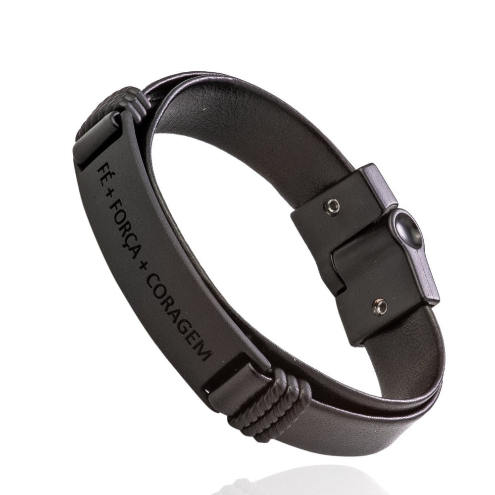 Pulseira de Couro Fé Força Coragem Universo Maschio Cod. 06566 - Universo Maschio
