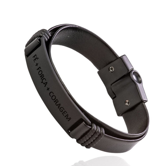 Pulseira de Couro Fé Força Coragem Universo Maschio Cod. 06566 - Universo Maschio