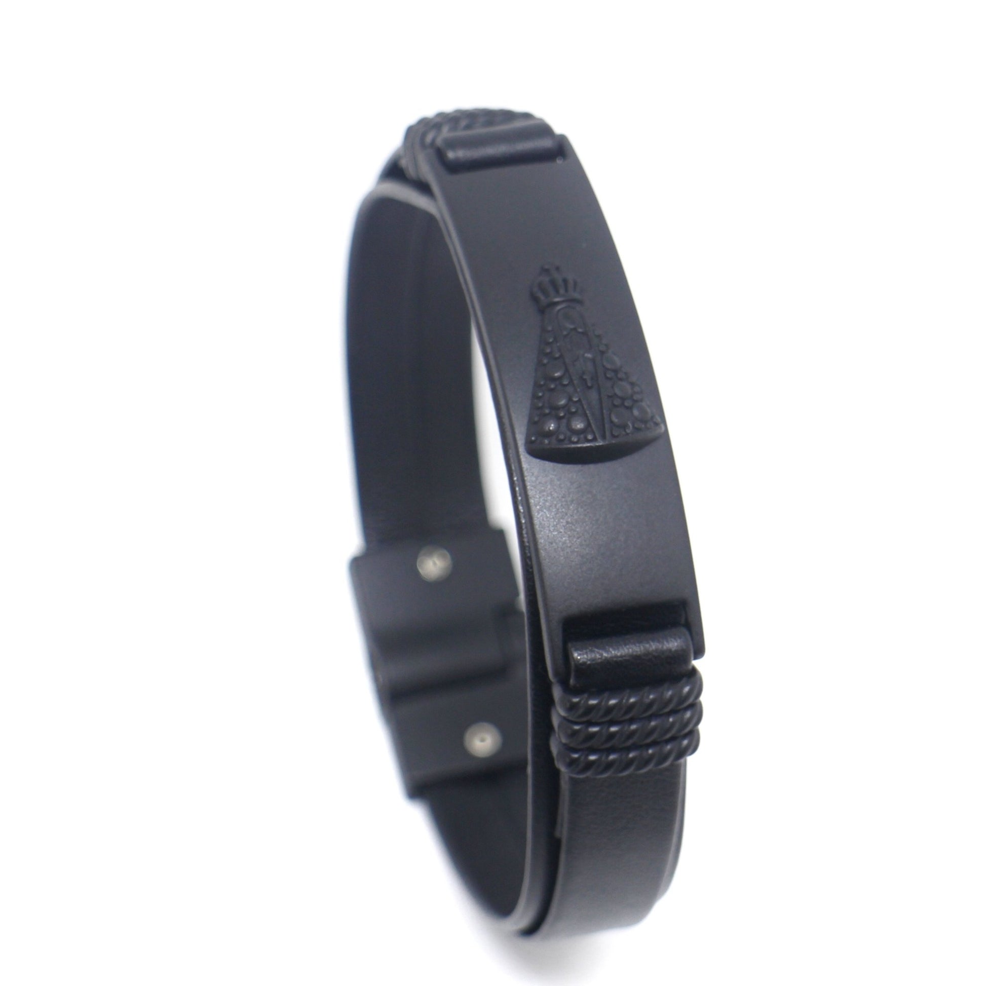 Pulseira de Couro Masculina Nossa Senhora Cod. 07752 - Universo Maschio