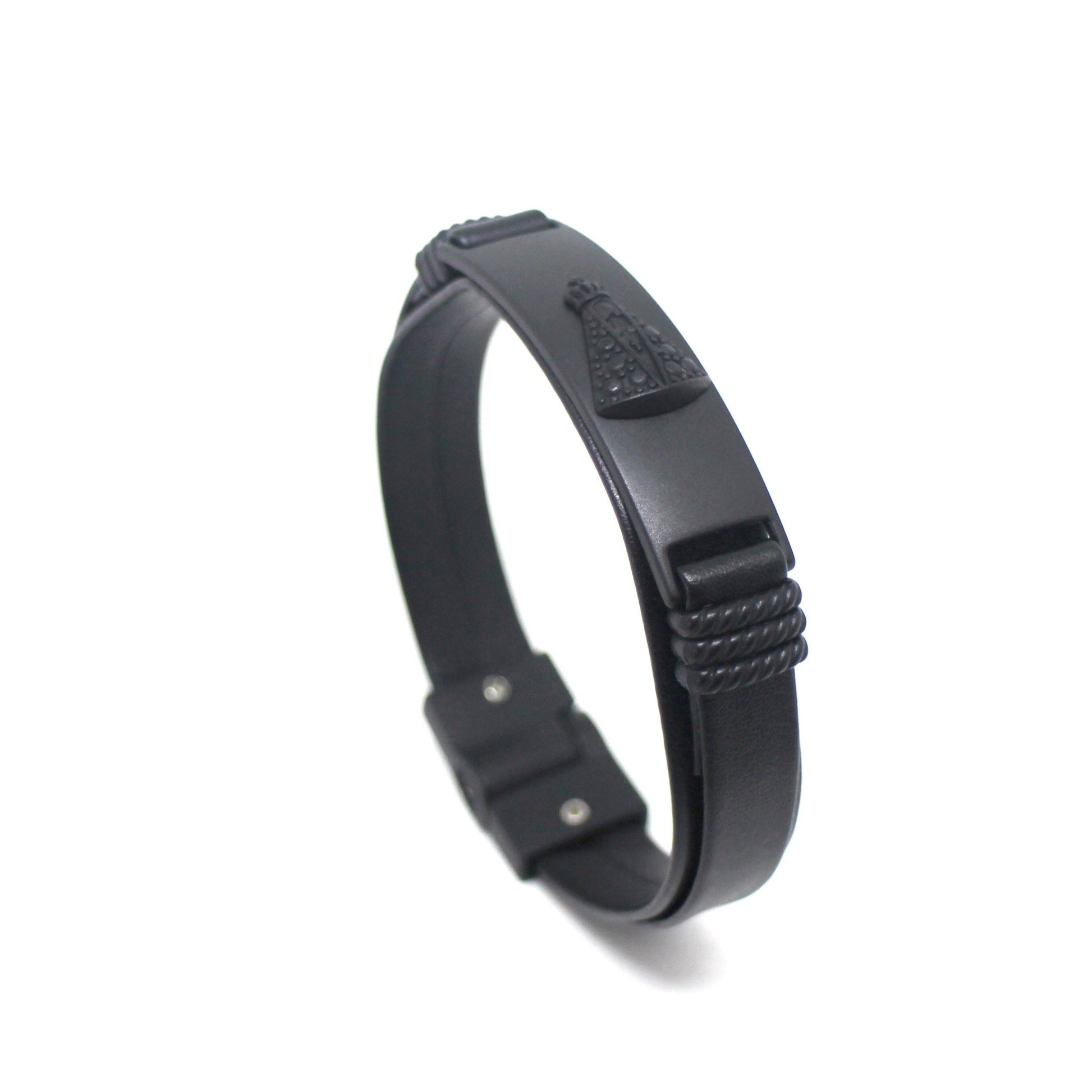 Pulseira de Couro Masculina Nossa Senhora Cod. 07752 - Universo Maschio
