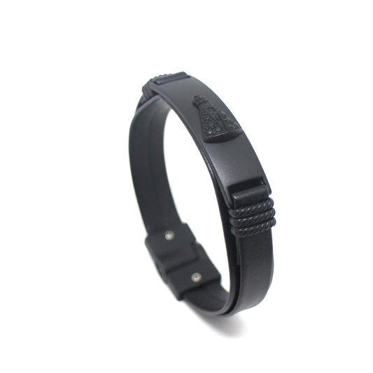 Pulseira de Couro Masculina Nossa Senhora Cod. 07752 - Universo Maschio