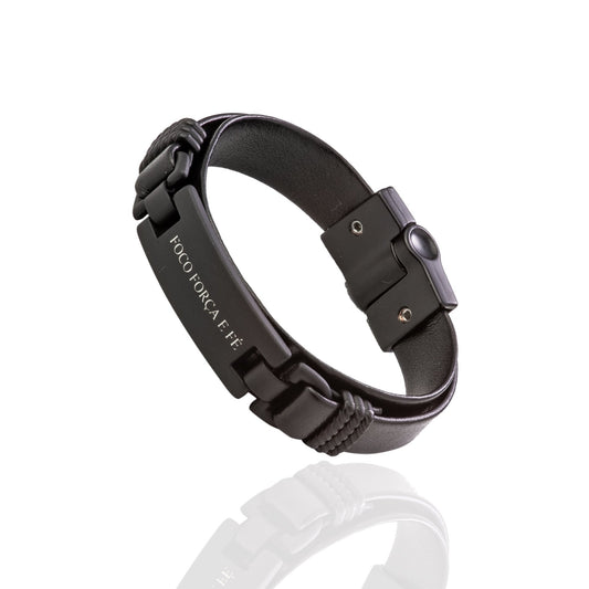 Pulseira masculina de Couro Foco, Força e Fé Universo Maschio Cod. 06357 - Universo Maschio